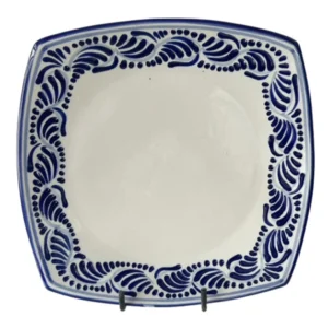 Plato Grande Borde Azul Cuadrado Ceramica